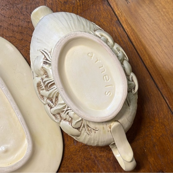 Vintage 70s Arnels Merry Mushrooms large ceramic gravy boat with saucer - Picture 7 of 11